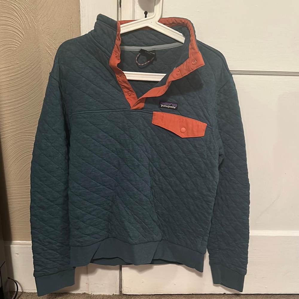 Patagonia Green and Orange Quilted Pullover